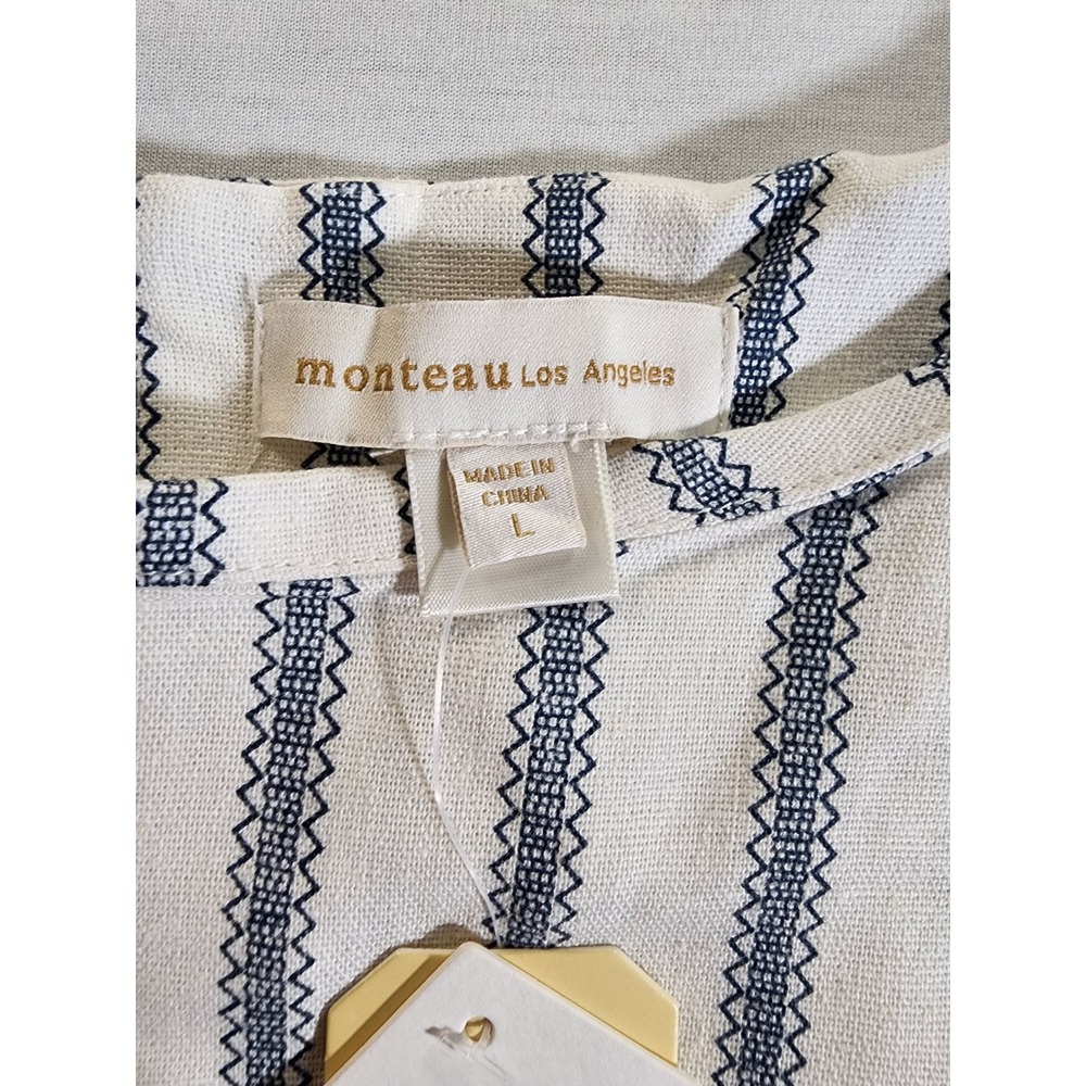 Monteau Los Angeles Shift Dress Womens Large Striped Linen Blend Sleeveless Boho - Picture 5 of 8